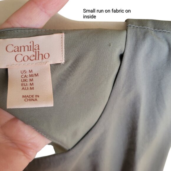 Camila Coelho Sage Green Midi Dress Bubble Hem Basque Waist Open Back Modern M - Picture 14 of 14